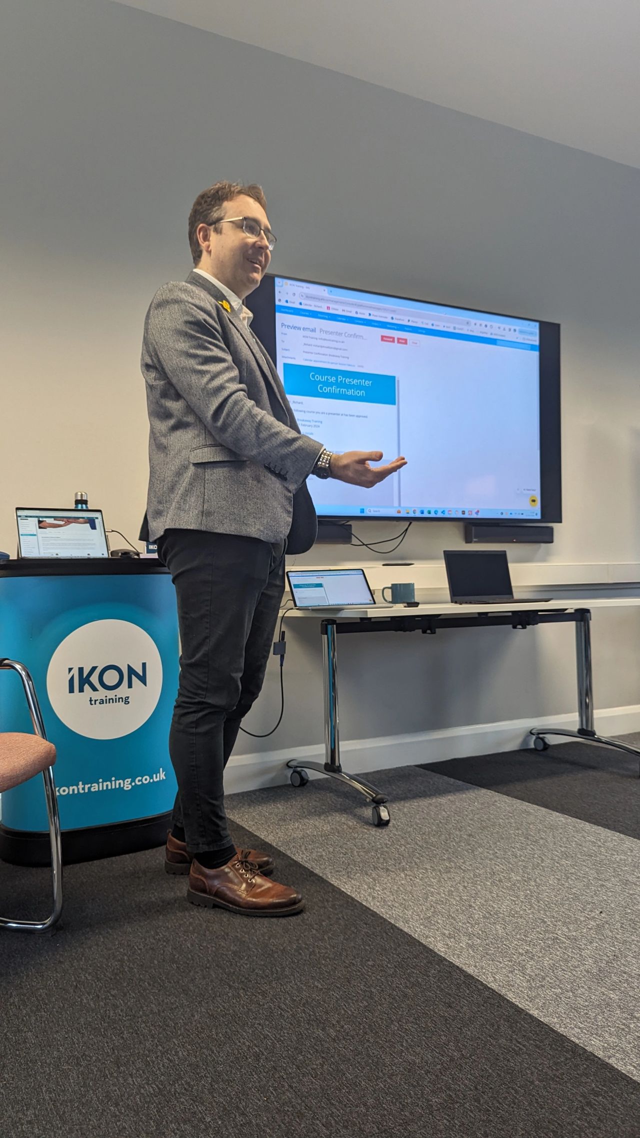 Richard Williams presenting at IKON Training - demonstrating platform features and digital delivery techniques to the training team